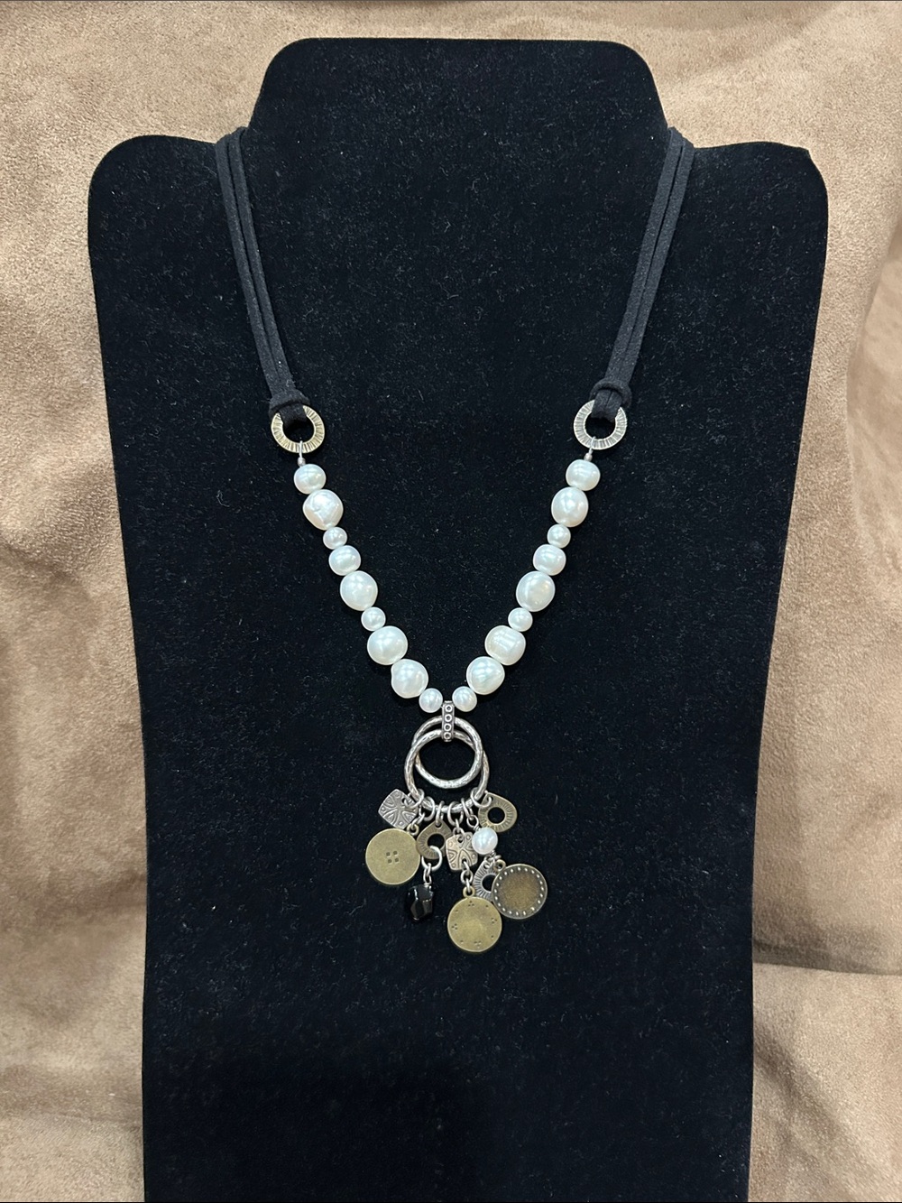 Silpada Faix Black Leather, Pearl, sterling silver Necklace